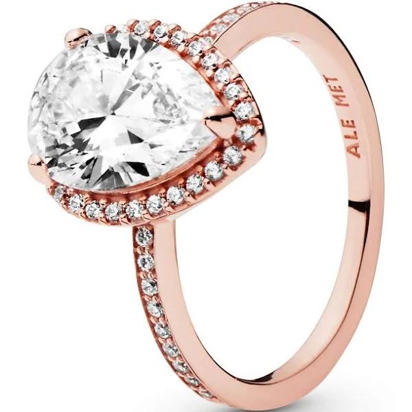 Pandora Sparkling Teardrop Halo Ring - 14K Rose Gold-plated Unique Metal Blend / Cubic Zirconia / Clear - Sz. 60