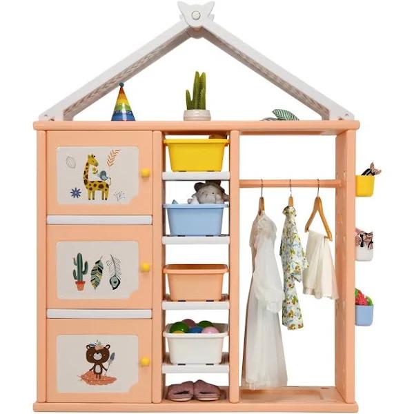 Giantex Kids Wardrobe Costume Storage Closet Children Pretend Hanging Armoire,Pink - AfterPay & zipPay Available