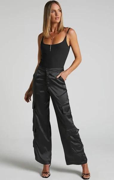 Showpo | Saori Pants - Mid Rise Satin Cargo Pants in Black | Summer Outfits | Cyber Monday Sale