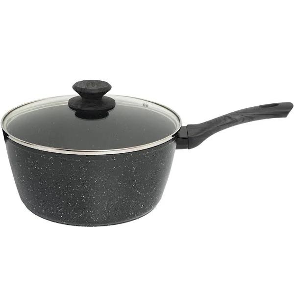 Stone Chef Forged Saucepan With Lid Cookware Kitchen Black Grey Handle 20cm