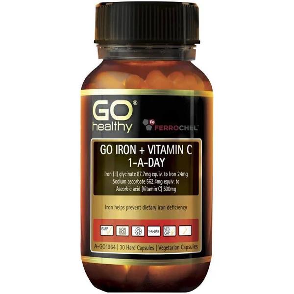 Go Healthy Iron + Vit C 500mg 30 Vege Capsules