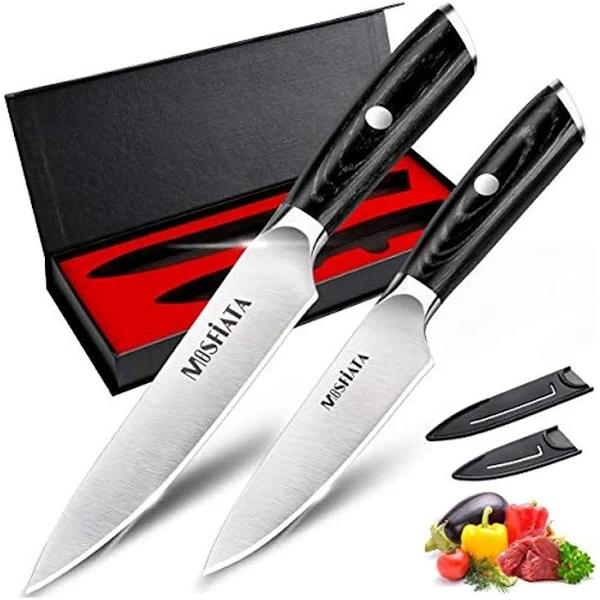 MOSFiATA 5” Chef Knife and 3.5" Fruit Knife Set with Knife Sheath, German High Carbon Stainless Steel EN.4116 with Micarta Handle and Gift Box For