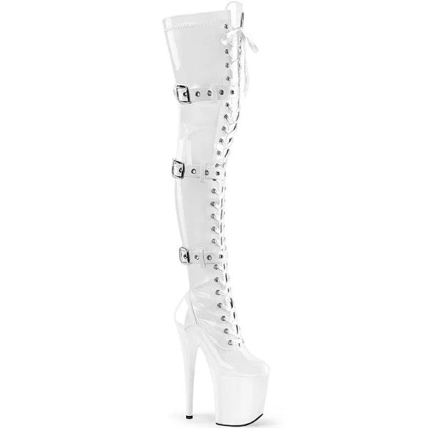 Pleaser FLAMINGO-3028 White Stretch Patent/White Size 10