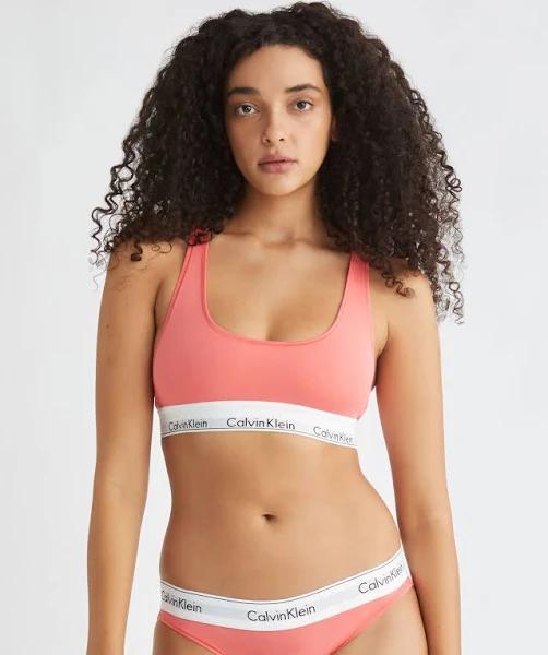 Calvin Klein Cotton Unlined Bralette in Calypso Coral, Size L