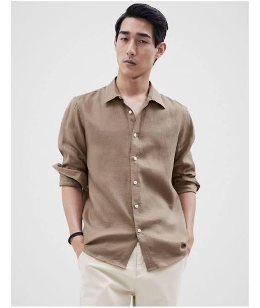 Unison Linen Regular Fit Shirt in Brown M