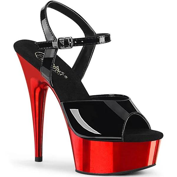 DELIGHT-609 Black Patent/Red Chrome Platform Sandal 10