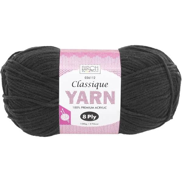 Birch Classique Knitting Yarn 100% Premium Acrylic 100g Ball 8ply -Black