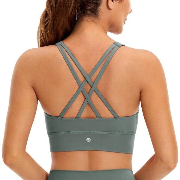 CRZ Yoga Women's Training Medium Support Butterluxe Bra Strappy Back Grey Sage / S