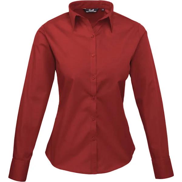 Premier Women's Formal Poplin Long Sleeve Shirt Burgundy 22