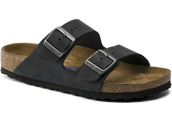 Birkenstock Arizona Oiled Leather Soft Footbed Sandals - Black