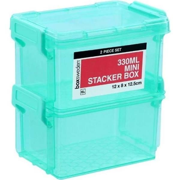 Box Sweden 2pk Mini Stacker Box 330ml w/ Clip Lock Lid Storage Container | Teal