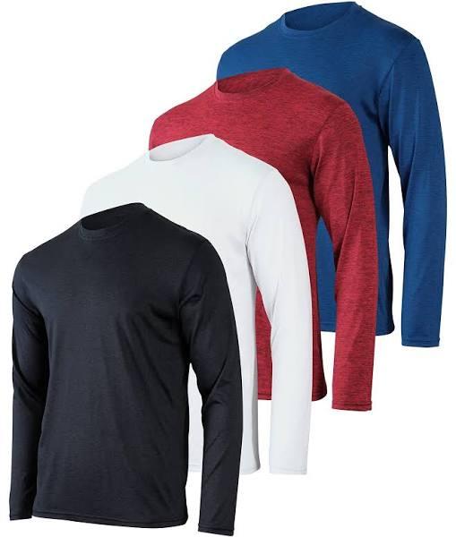 4 Pack: Men's Dry-Fit Moisture Wicking Performance Long Sleeve T-Shirt, UV Sun Protection Outdoor Active Athletic Crew Top