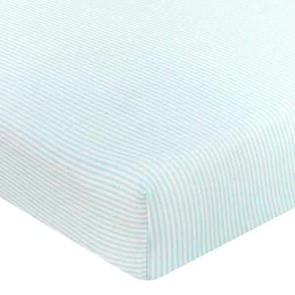 Living Textiles Cot Jersey Fitted Sheet Aqua Stripe