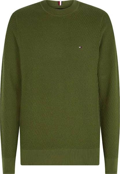 Tommy Hilfiger Rectangular Structure Crew Neck Jumper in Putting Green