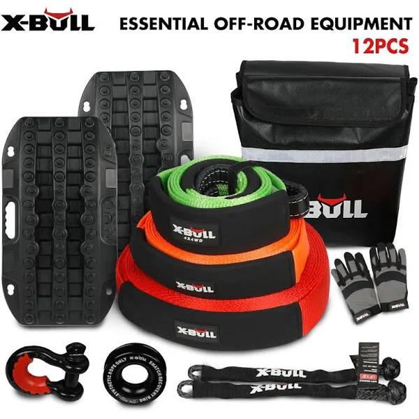 X-BULL 4WD Winch Recovery Kit 12pcs Recovery Tracks Snatch Strap Soft Shackles Recovery Ring