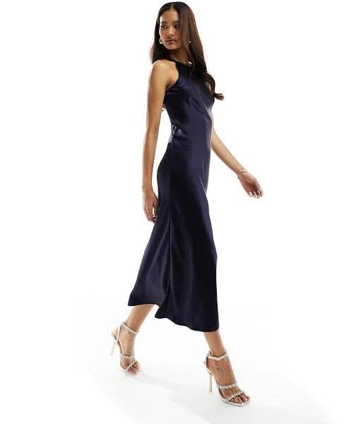 & Other Stories Bias Cut Satin Midi Dress in Navy