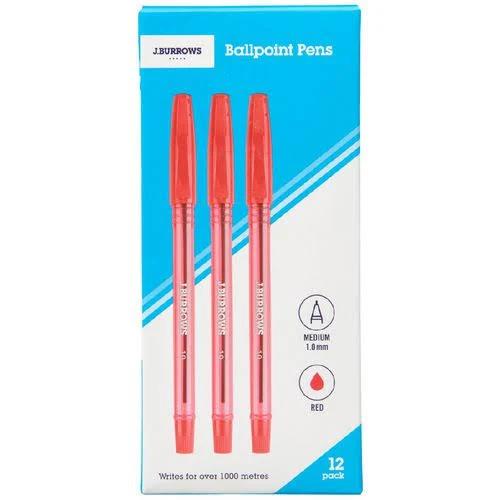 J.Burrows Ballpoint Pens Red 12 Pack