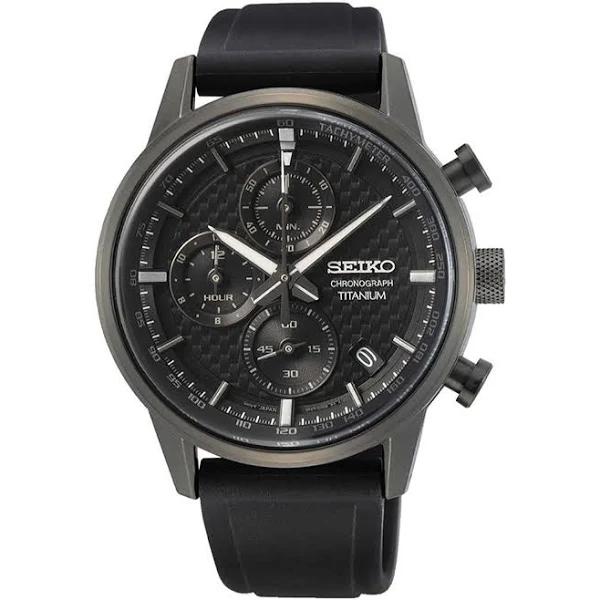 Seiko Chronograph Quartz Black Dial Black Titanium Men's Watch SSB393