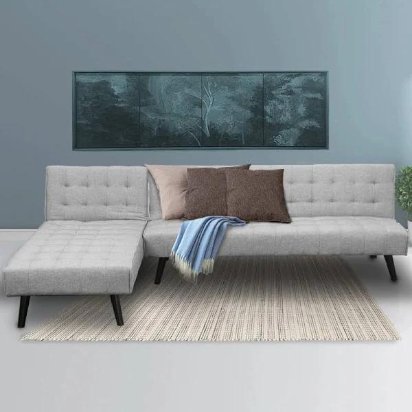 Sarantino 3 Seater Corner Sofa Bed With Lounge Chaise - Light Grey