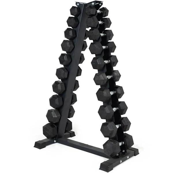 Rubber Hex Dumbbell Set & Vertical Rack - 10 Pairs (1kg - 10kg)