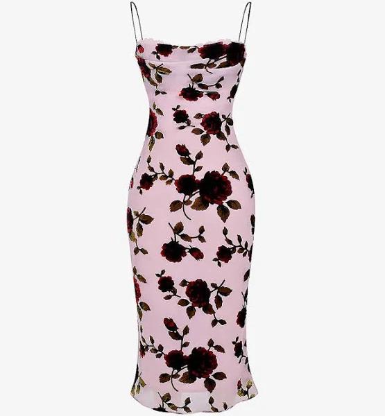 House of CB Azura Floral Devore Strapless Midi Dress Pink