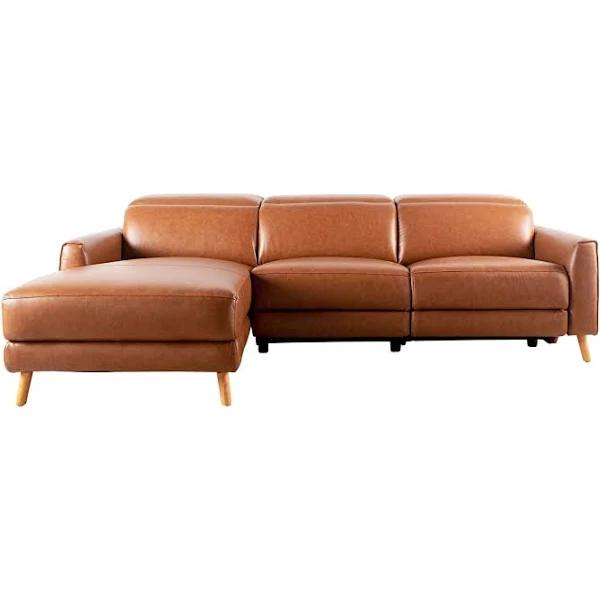 Dunaway 3 Seater Leather Recliner Sofa With Chaise Vintage Brown by Early Settler Furniture