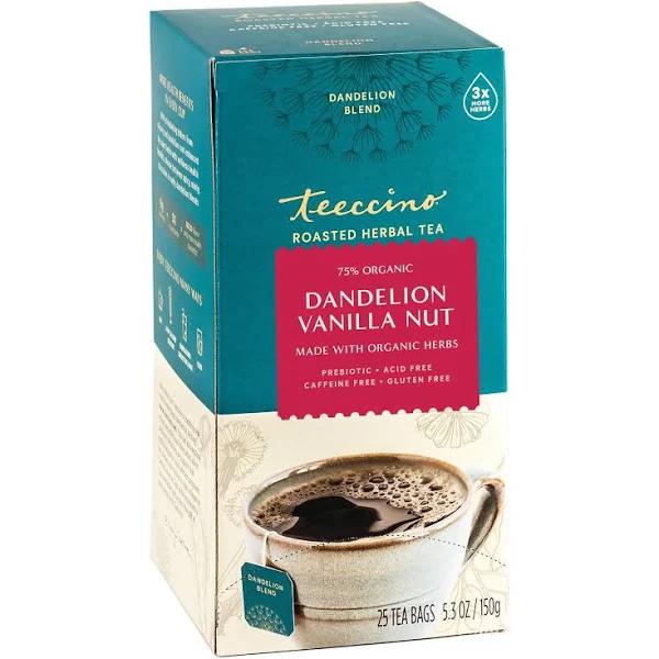 Teeccino, Roasted Herbal Tea, Dandelion Vanilla Nut, Caffeine Free, 25 Tea Bags, 5.3 oz (150 g)