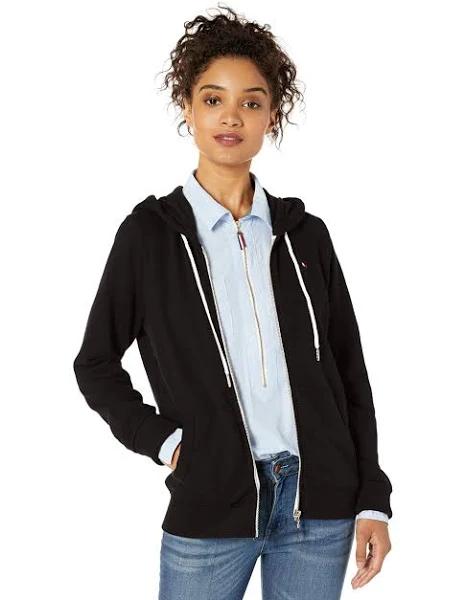 Tommy Hilfiger Women's Sweatshirt and Hoodie Black Pocket Zip-Up Hoodie M