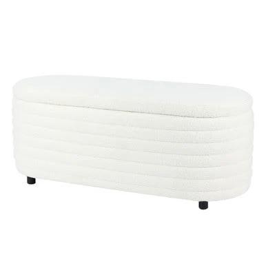 Hartwin 114cm Boucle Ottoman With Storage - Cream White