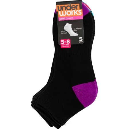 Underworks 5 Pack Sport Low Cut Socks - Black | Size 5-8