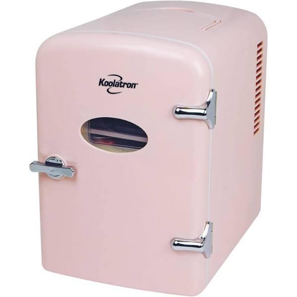 Koolatron 6 Can AC/DC Retro Mini Cooler Personal Mini Fridge Refrigerator, Pink