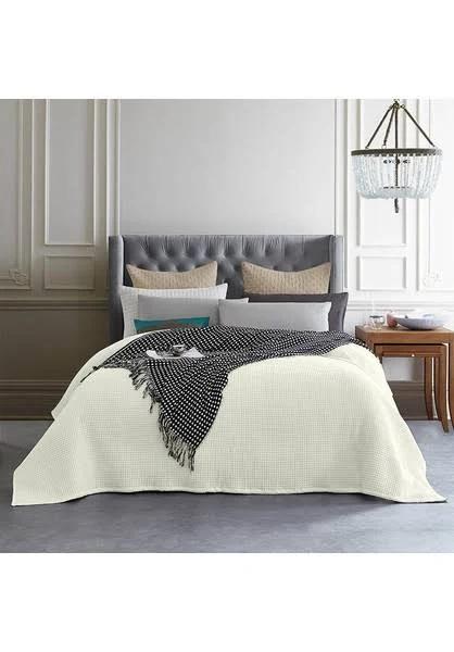 CottonMore 100% Cotton 350GSM Cream/Offwhite Large Chunky Waffle Blanket - King