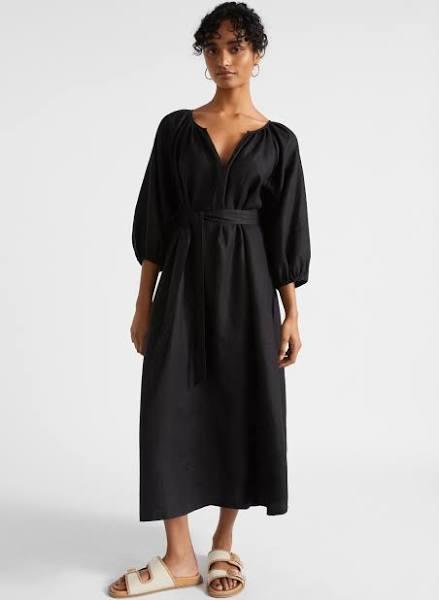 Seed Heritage Core Linen Midi Dress in Black 4