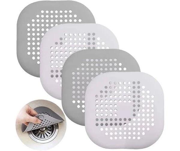 Drain Protection With Suction Cup, For Shower, Bathtub, Drain Cover For Kitchen, Bathroom, White, Gray, 4 Pieces