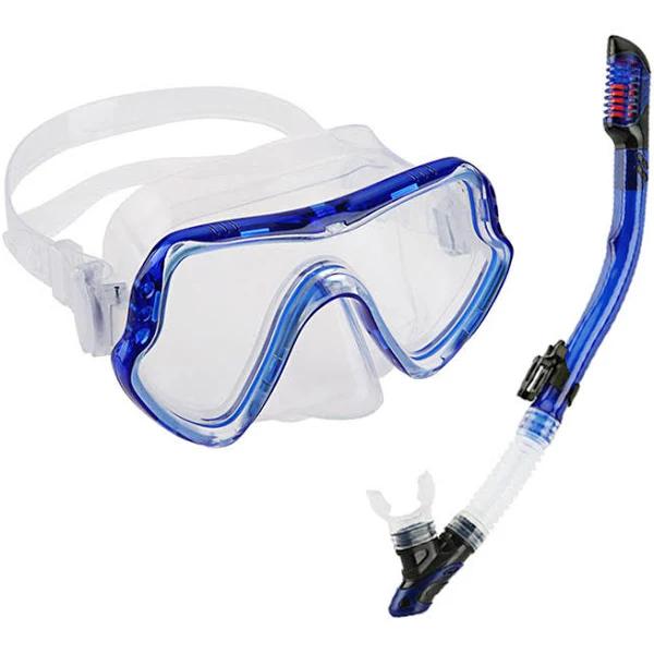 Adore MS1110 Snorkel Set Anti-fog Tempered Glass Watertight Lens Diving Mask For Snorkeling Swimming and Scuba Diving-Blue