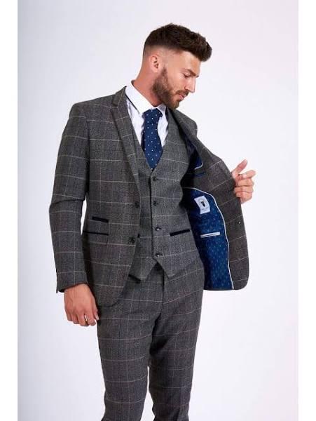 Menswearr Australia - Marc Darcy Jenson Grey Check Suit With Double Breasted Waistcoat 42R / 36R