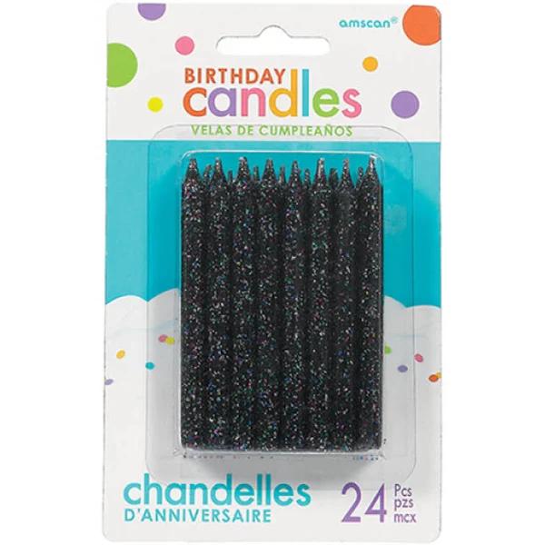 Birthday Candles Large Spiral Glitter Black