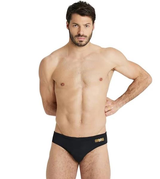 Arena Men's Solid Brief Swimsuit - Black/Gold | Polyester - Swimoutlet.com