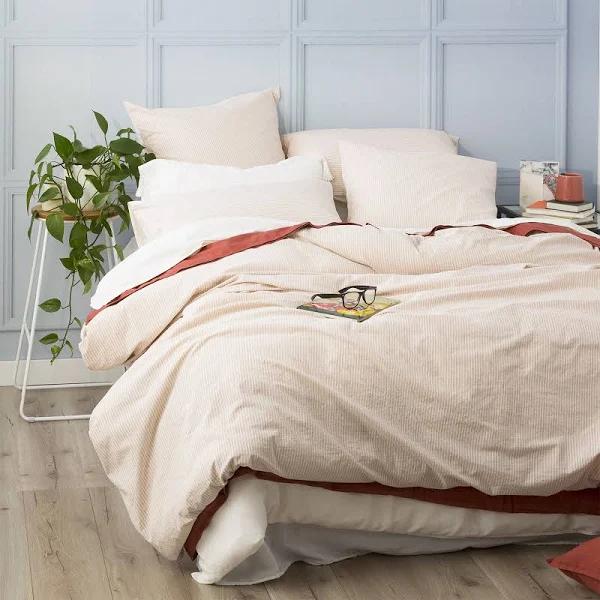 Renee Taylor Portifino Yarn Dyed Vintage Washed Cotton Quilt Cover Set - Clay Super King