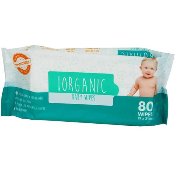 Livingstone Baby Wipes 100 Percent Organic, Biodegradable, 19x21cm. 80 Wipes in Resealable Pack