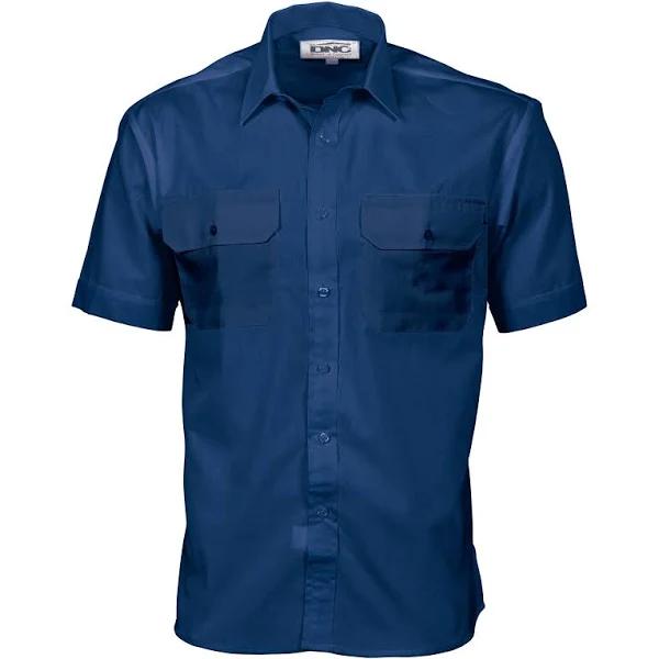 DNC Polyester Cotton Short Sleeve Work Shirt - 3211 Navy / L