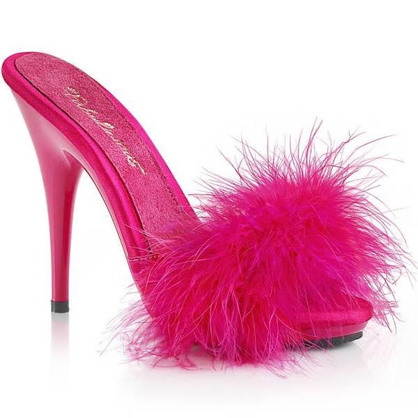 Fabulicious POISE-501F Hot Pink Satin-Marabou Fur/Hot Pink Size 11