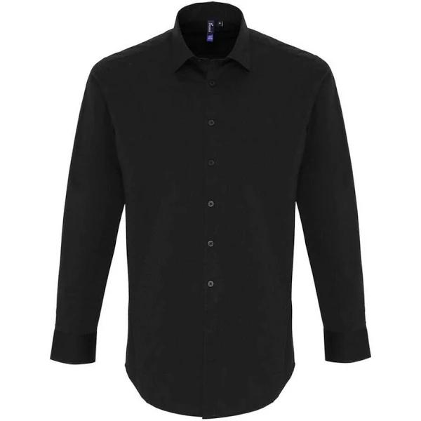 Premier Mens Stretch Fit Poplin Long Sleeve Shirt Black 2XL