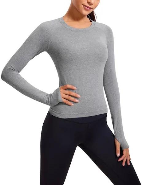 CRZ Yoga Women's Running Quick Dry Shirts Seamless Long Sleeves Slate Grey Marl / S