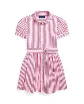 Polo Ralph Lauren Striped Belted Cotton Poplin Shirtdress (2 Yrs-6 yrs) in Pink / White, Size 5 Yrs