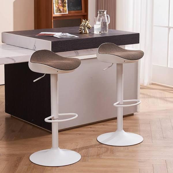 YOUNIKE Bar Stools Set of 2 Counter Height Barstools For Kitchen Island, White Swivel Bar Stools Adjustable Bar Chairs, Brown Seat