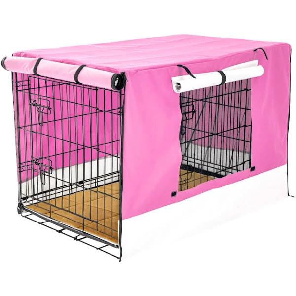 Paw Mate Wire Dog Cage Crate 36" with Tray + Cushion Mat + Cover Combo - Pink