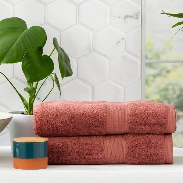 Renee Taylor Stella 650 GSM Super Soft Bamboo Cotton 2 Pack Bath Sheet Brick