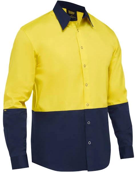 Bisley Two Tone Hi Vis Long Sleeve Shirt (BS6442) XS / Yellow/Navy