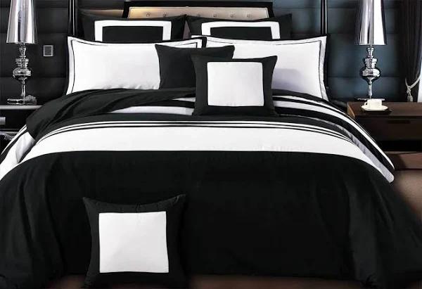 Super King Size Rossier Black-White Striped Quilt Cover Set(3PCS)